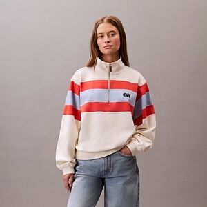 Calvin Klein Rugby Stripe Quarter-Zip Sweatshirt, NWT